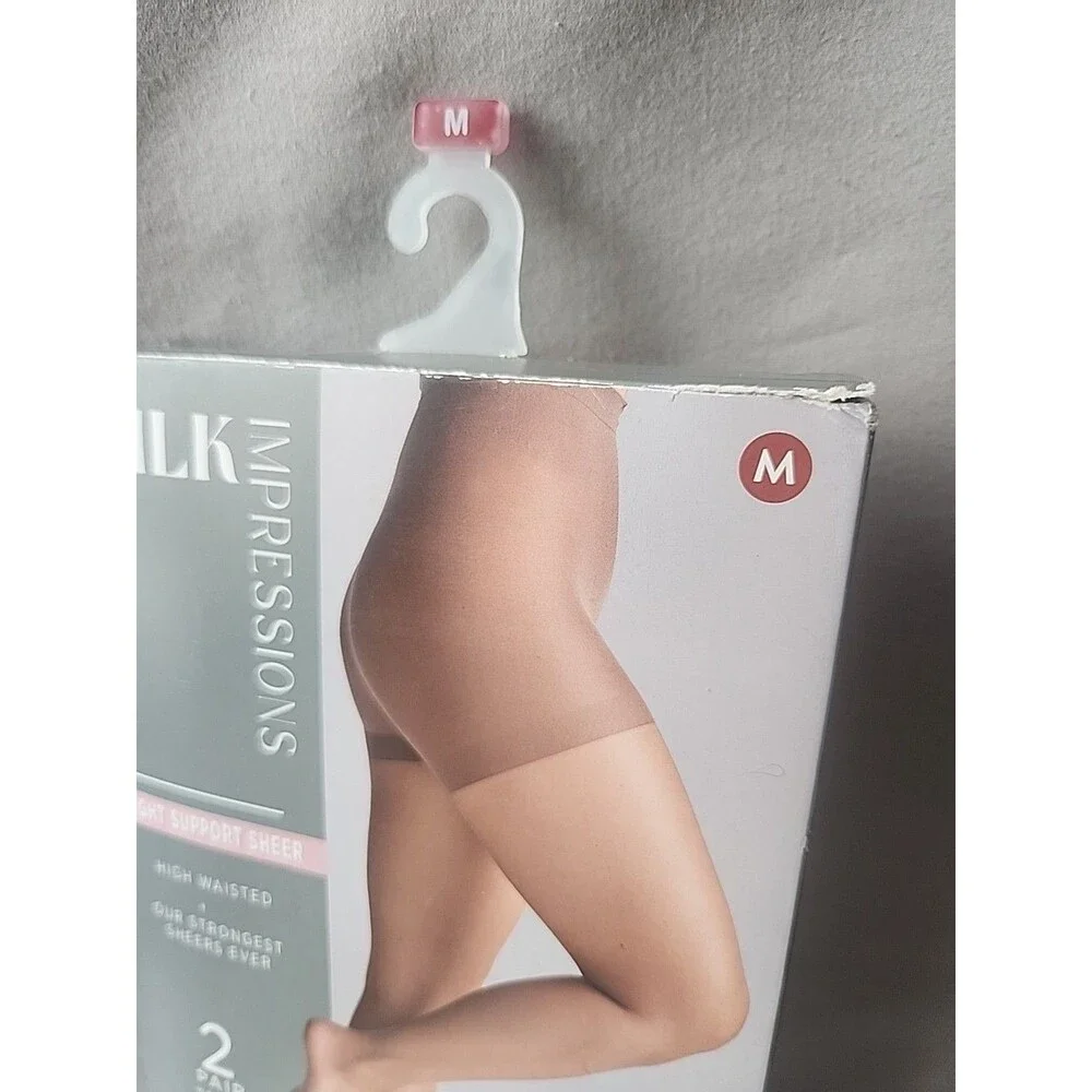 Silk Impressions Pantyhose 2 Pack M Coffee Bean 30 Denier Medium Support Sheer